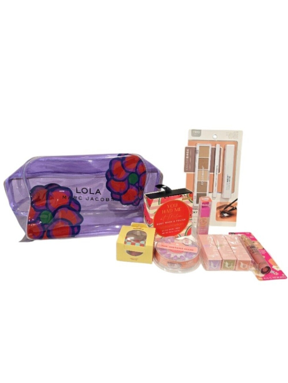 Marc Jacobs Lola Purple Floral Makeup Bag with Assorted Eye & Lip Essentials